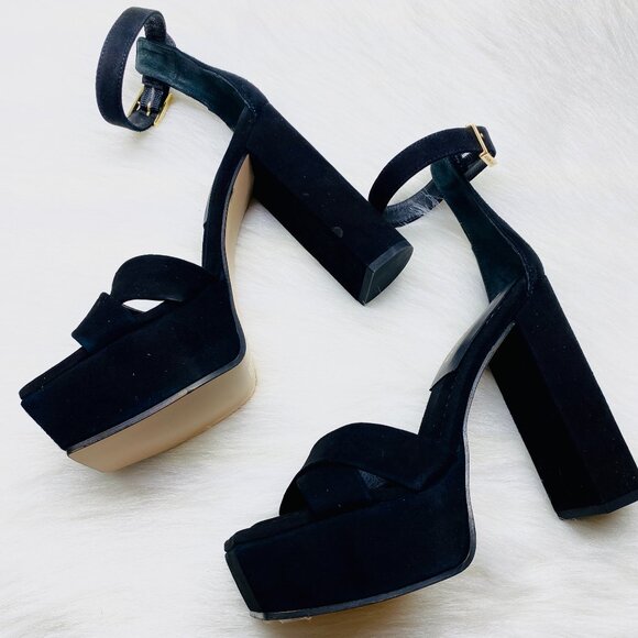 GOOD AMERICAN Suede Square Toe Platform Chunky Heels GA159K-E Black Sz 6 NEW - Picture 3 of 5